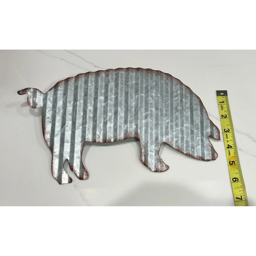 Rustic Corrugated Galvanized Metal Pig Wall Decor Farmhouse Country Sign 10.5in